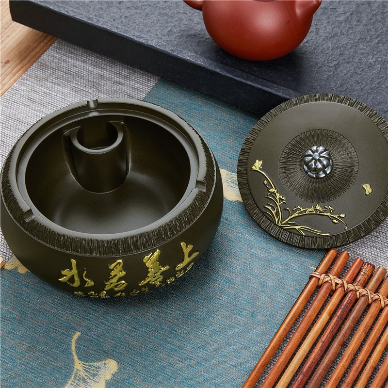 时尚烟灰缸创意家用办公室茶台摆件个性潮流客厅超大号Y带盖防飞