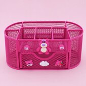 韩式 多功能金属笔筒学生卡通草莓熊桌面收纳盒大容量多格整理组合