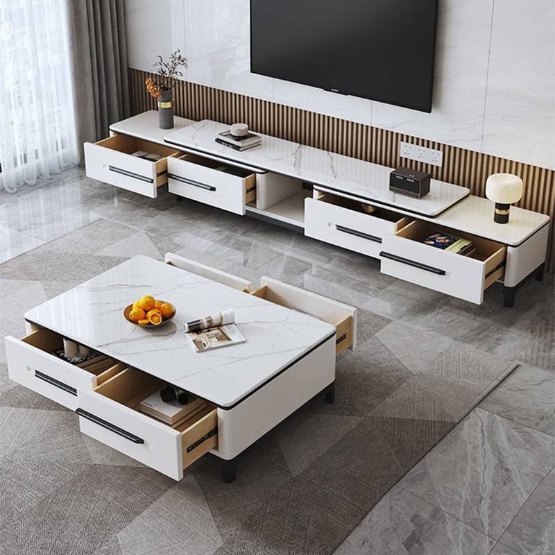 岩板茶几电视柜组合现代简约经济型小户型可伸缩客厅意式轻奢地柜