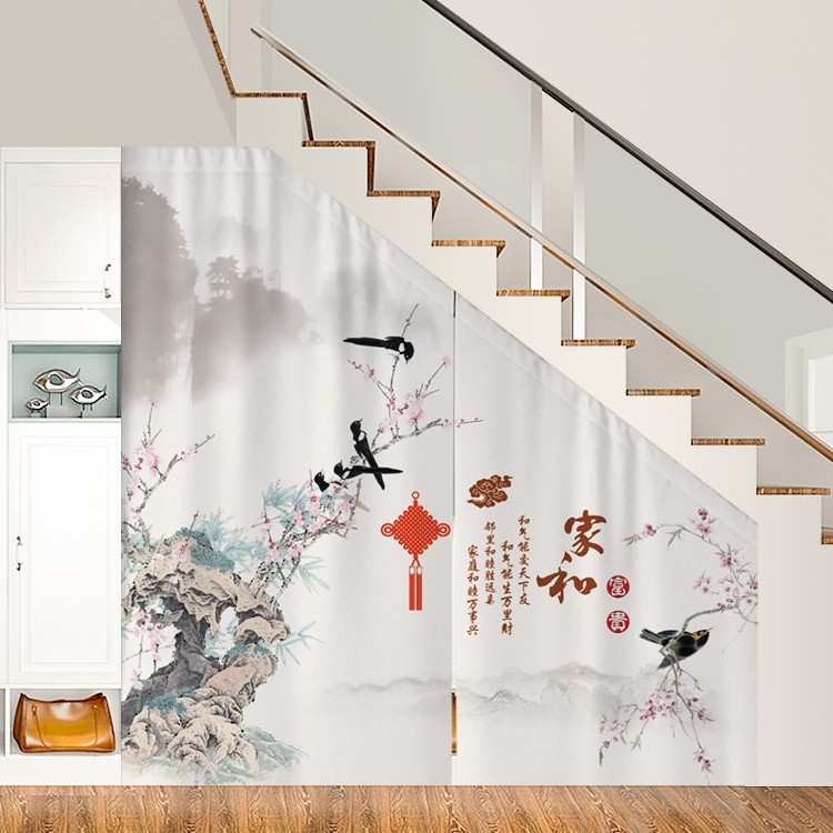 楼梯下遮挡帘三角形布艺门帘隔断帘防尘帘阁楼窗异形免打孔魔术贴