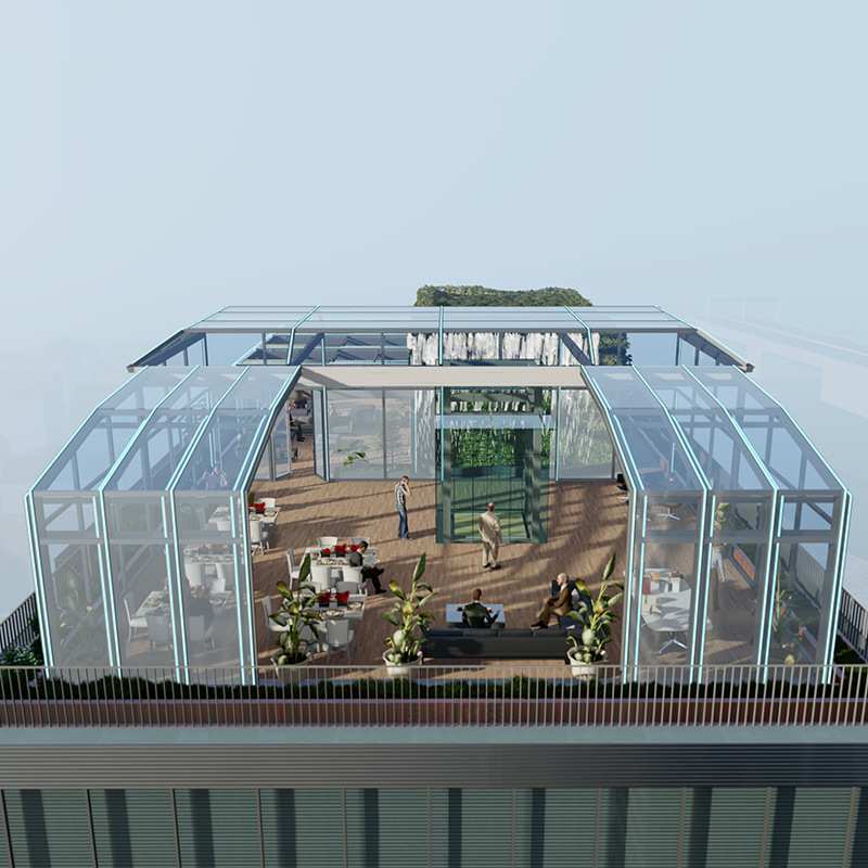 智能伸缩折叠移动阳光房 楼顶餐厅商用活动棚遮阳隔热隔音