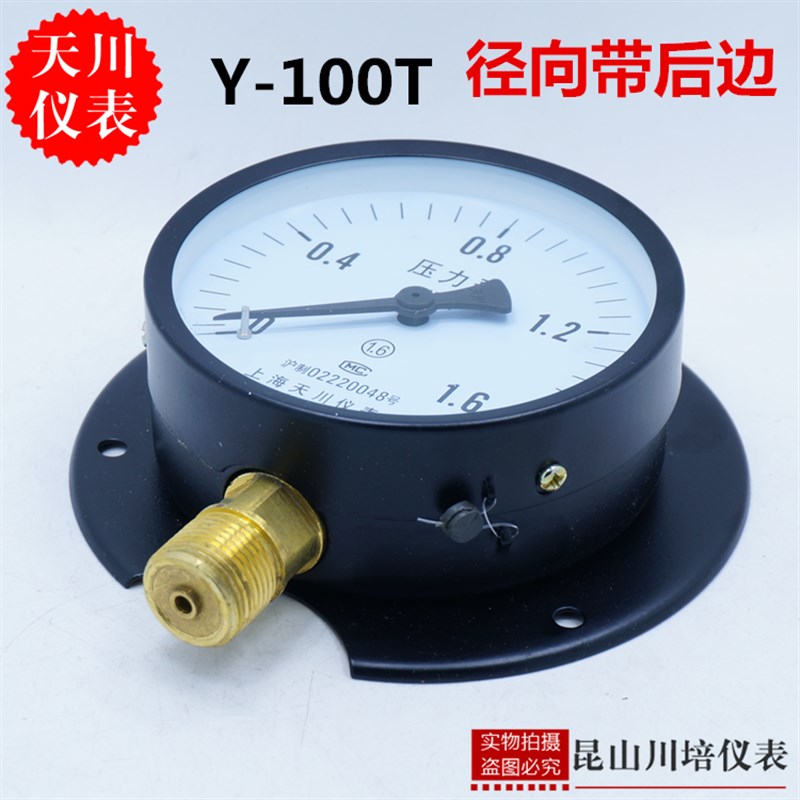 径向带前边Y-100T上海天川仪表厂径向带后边压力表普通弹簧管压力