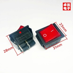 KCD船型开关 4脚2档 红色带灯电源开关 翘板开关 按钮启动开关