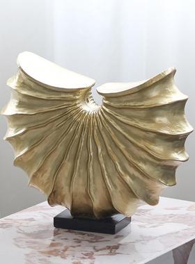 新古中式抽象关半EAG圆扇形螺雕塑摆件现代样板间客厅玄博架装饰