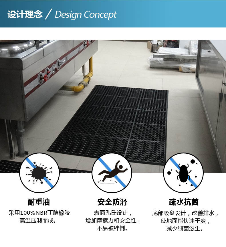 酒店餐厅厨房地垫防滑防油脚垫洗手间地垫 防滑橡胶地垫 拼接地垫