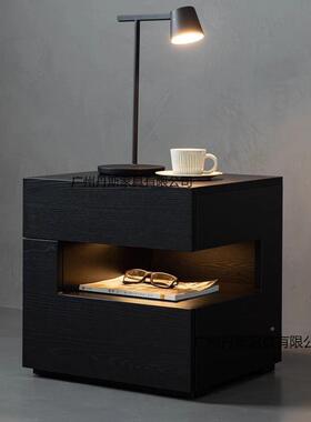 设计简床头BKC柜意式创意极床边柜师现黑色代床头柜黑色