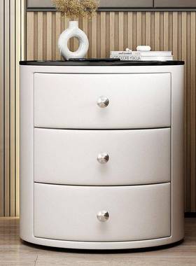 圆电形能床头柜实木皮质现代轻奢卧室床边无柜智线充多NQD-9功能