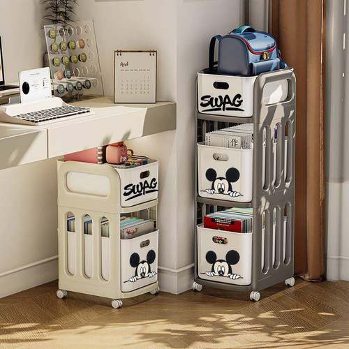 加推厚书架置物架滑轮学生放本书包收纳盒可动移小车家用书800收