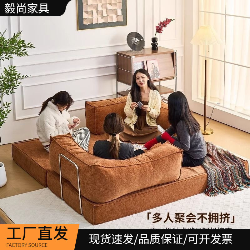 布艺沙发客厅小户型出租屋单双人可躺沙发组装一体两用折叠沙发床