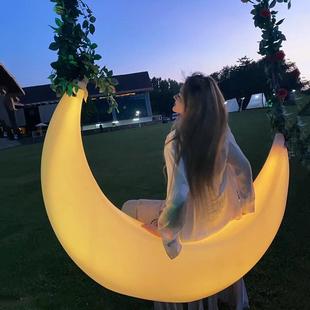 网落红弯月亮灯户外地月灯美陈道具月亮造牙景月户外庭院花园景观