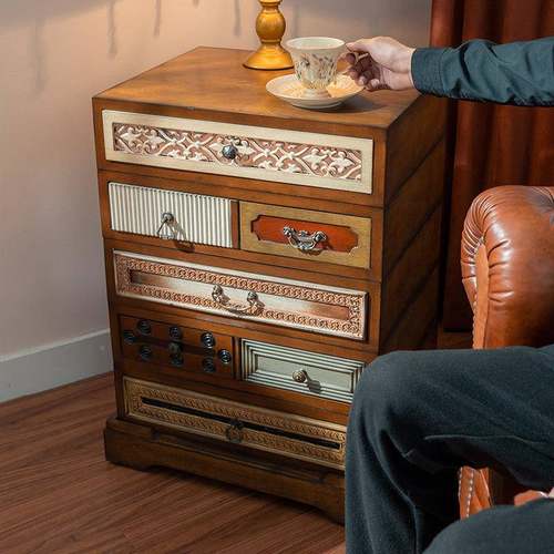 边美古式复古旋转师床头789柜中风设计小柜实木储物柜小户型收纳