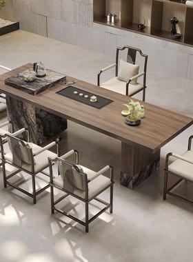 茶桌茶椅组现合代轻奢木IHC纹岩板计茶台别墅办公室设师款泡桌
