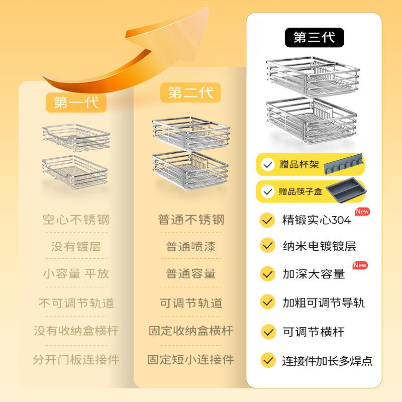 yt拉厨篮房橱柜0不927锈钢双层抽屉4式碗碟x架柜内收纳调味料碗篮