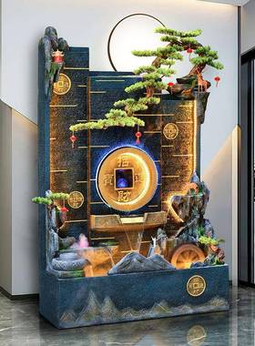 中式水鱼幕墙缸假流水喷泉山摆件财招循环水景观公司大堂屏风6577