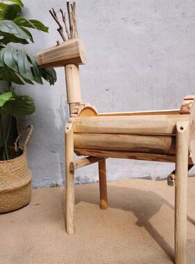 实木小鹿花器幼园环境布置装民道宿橱窗摆件花园庭院饰儿F875596T