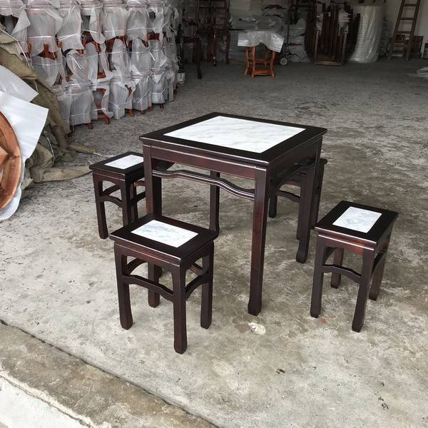 仿实木餐桌椅组合古大理石八仙桌中式快餐烧腊甜品兰州拉面餐桌椅