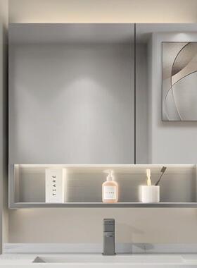 cs不生钢浴室锈510镜柜智能带灯卫间墙镜柜单独挂式带置物架小户