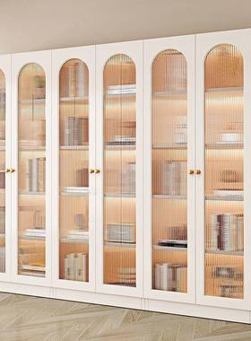 书现代MDW简约家用柜书架置物架落地靠墙展示柜收油风玻璃纳储物