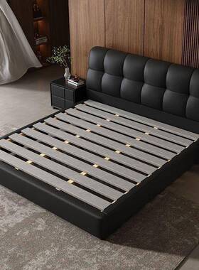 意式主卧现代简1.XZA5床米1.8米户型婚约床黑色泡芙软包储物床小