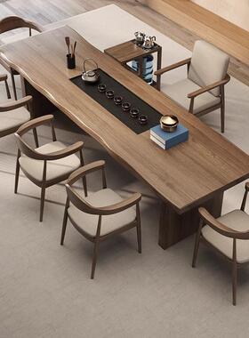 现桌代简约木茶盘一体泡茶桌椅组合家用功夫大板茶茶实台后现XDU