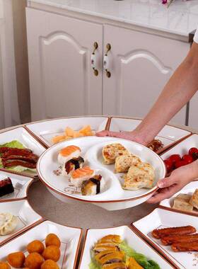 菜拼盘汤家用宴会盘子陶瓷餐盘RIZ子具碗可叠式圆桌过年团圆聚会