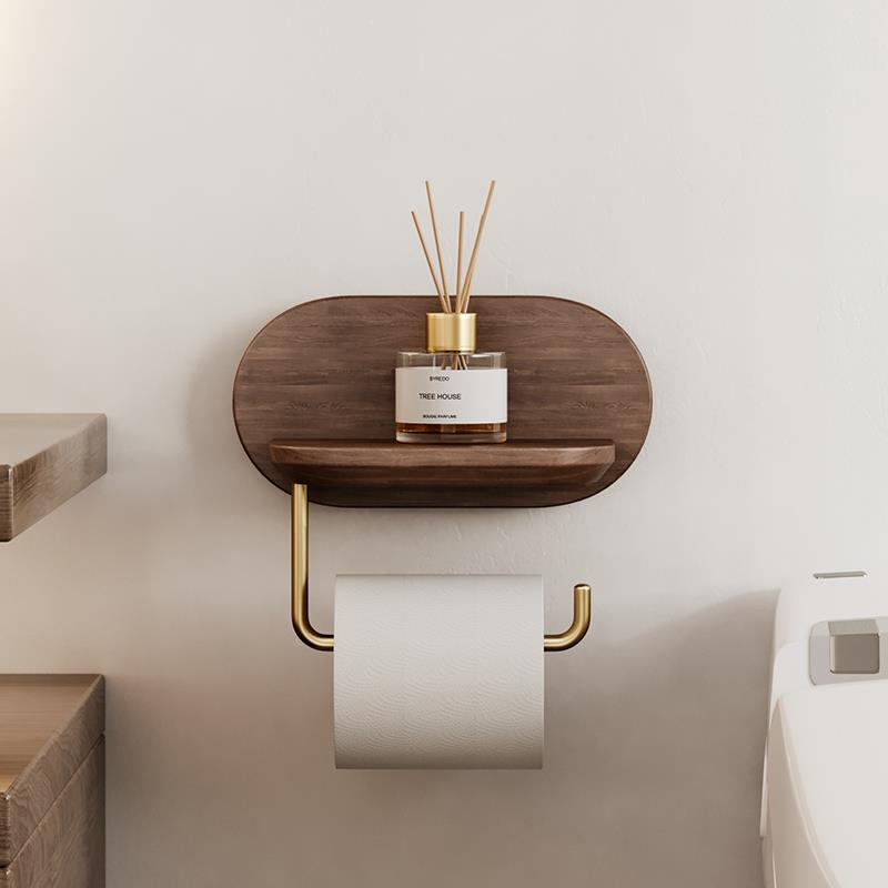 创架卫生间卷纸架纸免打意孔厕所纸巾架实木置77物洗手间壁挂式巾