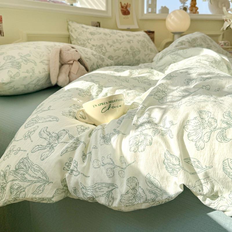 奶油风波点水洗棉被套150mx00xLY2230c单被罩床上四件单套被三件