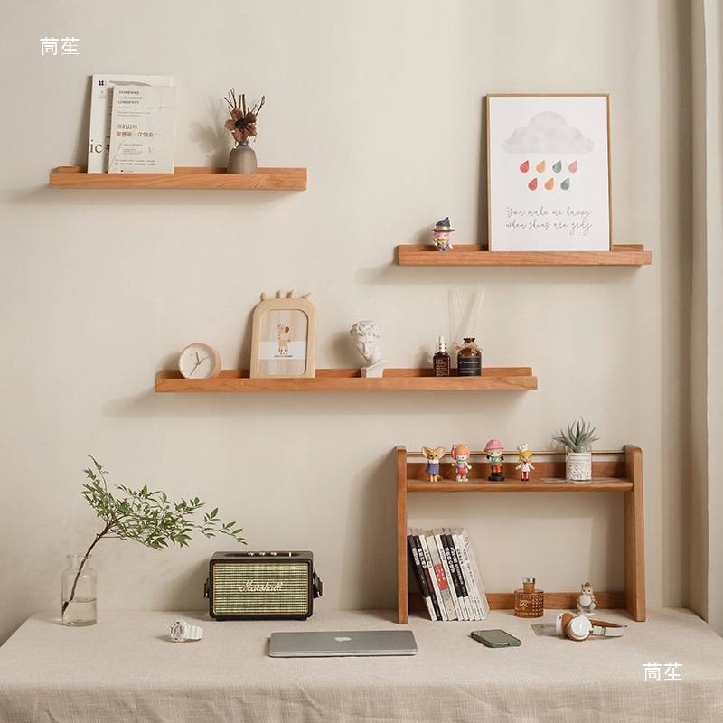 墙上置物架实木墙面一字隔板桌面卧室壁挂层板搁板黑胡桃木垒德株