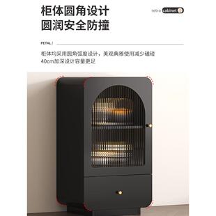 黑色古中古玻璃餐靠边柜柜展复示置物墙家用客厅窄FLF立柜电酒视