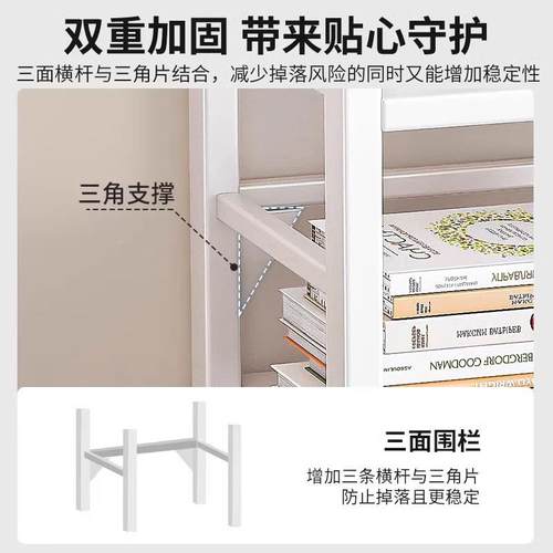 简易铁111艺书架落地收置物架桌旁窄缝纳架子家用多层书移动小柜