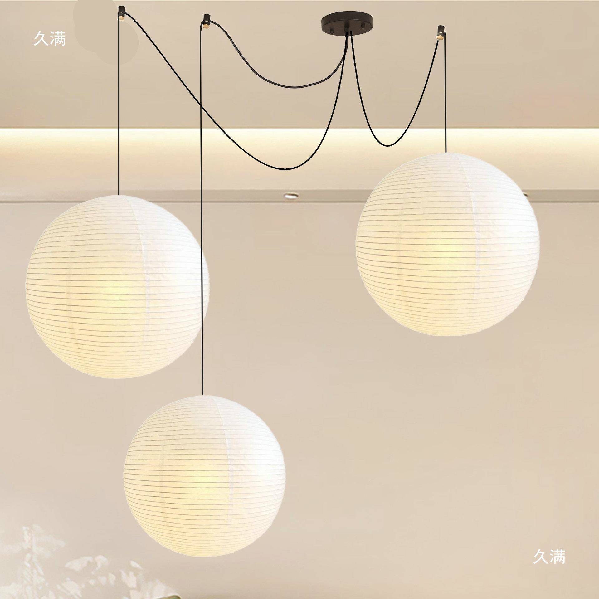 客强单哥宣纸圆移位吊灯简214球约厅民宿别墅挑空日式头个性餐厅