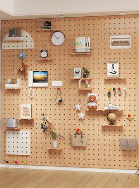 洞木洞板实木墙上置物架质墙壁板挂墙书架隔收面纳架PBQ挂板墙架