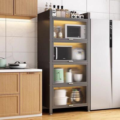 加粗新款厨KIP26156房置物架落地多物层防尘收纳家储用柜餐边碗柜