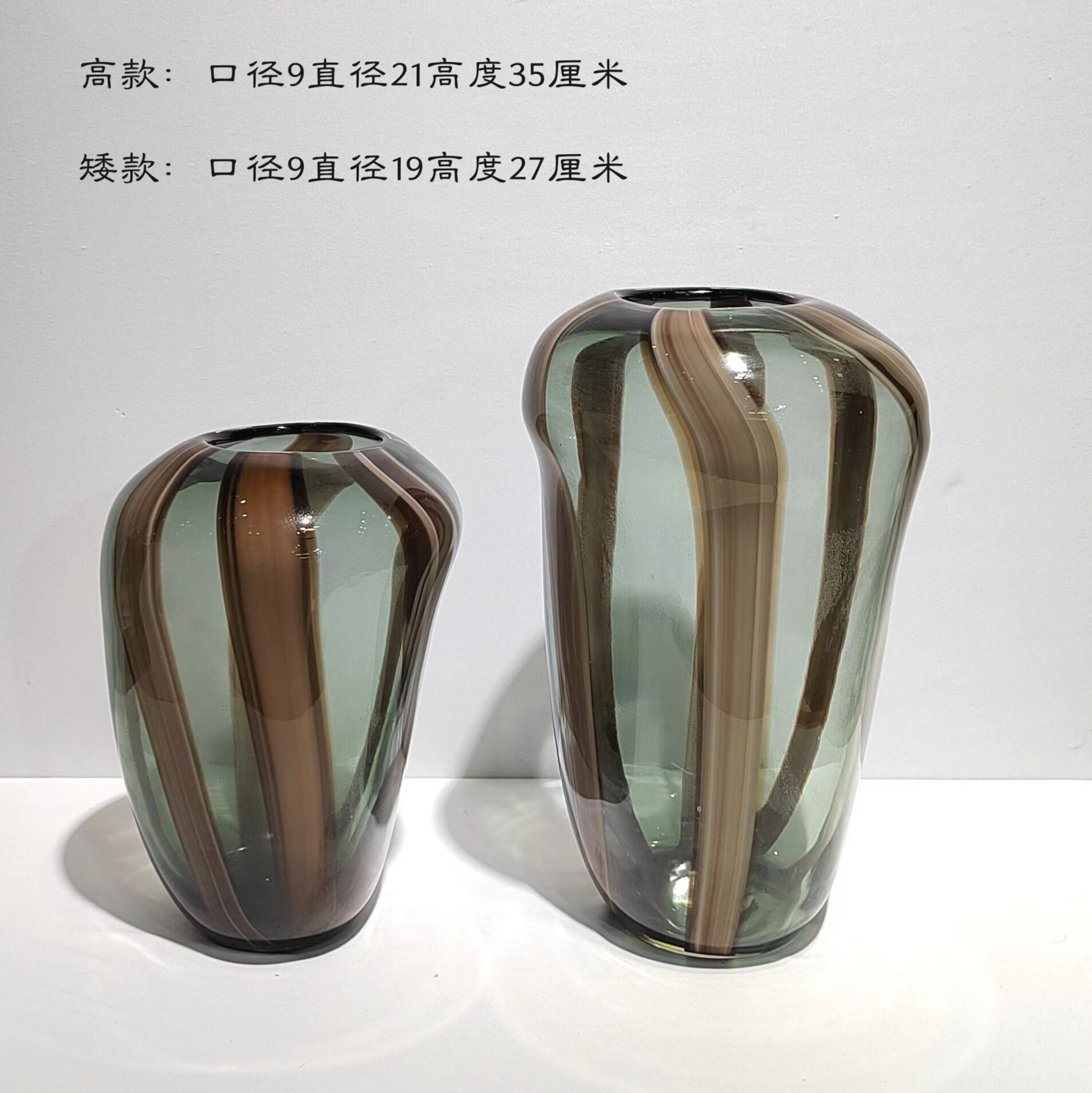 简约创意灰色+竖棕色条纹带设计花瓶摆件家居软装饰品插花摆件