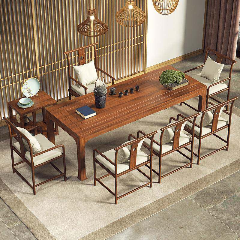 实木茶桌家用客厅喝茶大板茶台办公室会客功夫泡茶桌椅组合