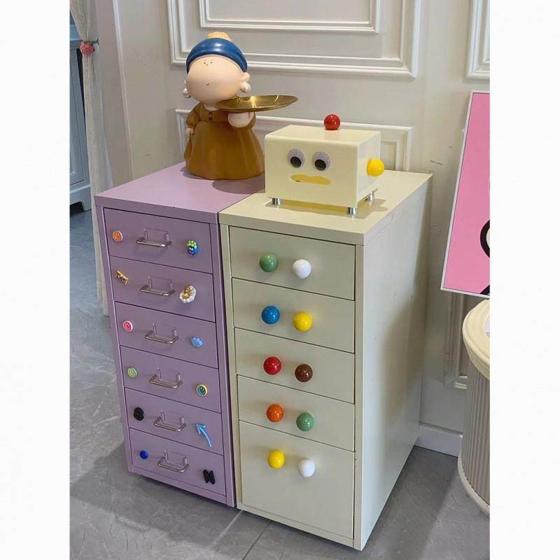 奶油风收纳柜网红抽屉柜铁艺储物柜床头柜家用夹缝柜美甲收纳柜子