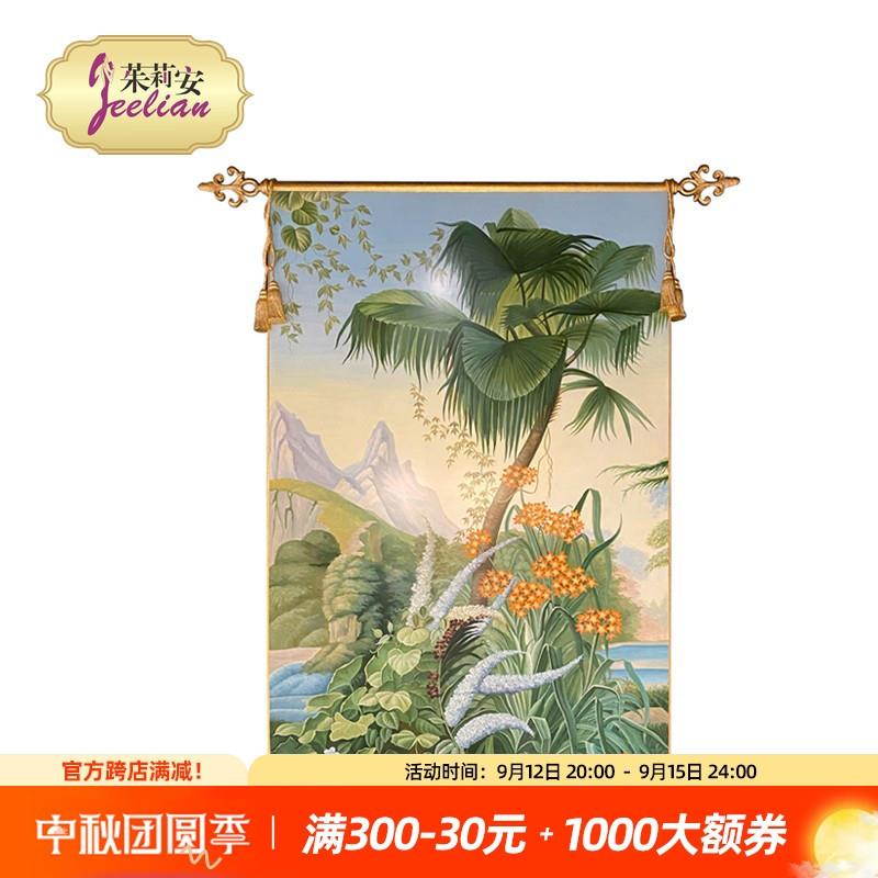 奢华法式新古典手绘风景画长方形实木装饰挂画客厅玄关旗帜木版画