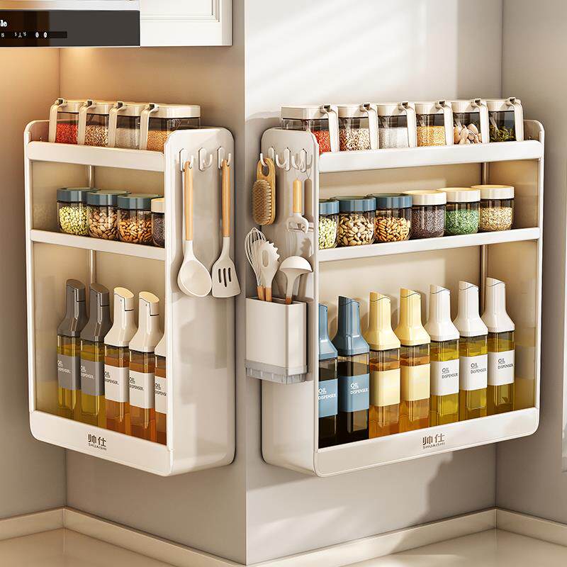 帅仕厨房调味品置物架壁挂免打孔调料品调味料架子佐料瓶罐收申恒