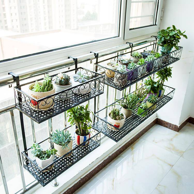 双层阳台栏杆花架置物架花盆架室内悬挂装饰铁艺挂式花架子多层肉图片