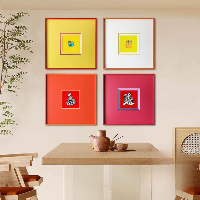 设计师插画客厅餐厅小众艺术组合装饰画简约多巴胺彩色卡纸挂画