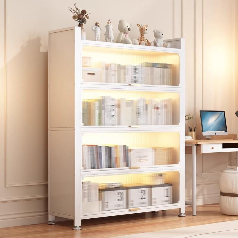 钢制书柜带门防尘翻盖储物体靠墙家用儿童书架柜落多1层地收一纳