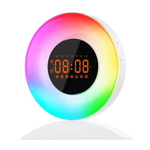 热销跨境模拟日出声光唤醒灯LED闹钟儿童家居白噪音睡眠炫彩时钟