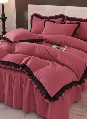 BTV4A类母婴级四件套纯棉床上公主风床裙被套双层纱床单被罩