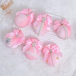 跨境新款圣诞树挂饰8CM-6pcs天鹅绒钻石布包圣诞球节庆场地装饰品