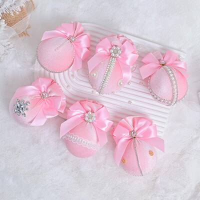 跨境新款圣诞树挂饰8CM-6pcs天鹅绒钻石布包圣诞球节庆场地装饰品