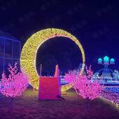 夜游文旅发光月亮桥景区户外灯光亮化布置大型藤编月亮美陈DP点