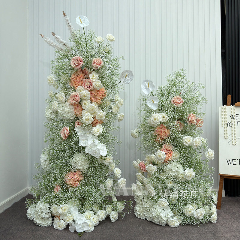 森系婚礼花艺装饰路引商业美陈装饰婚庆用花订婚花柱仿真花道具