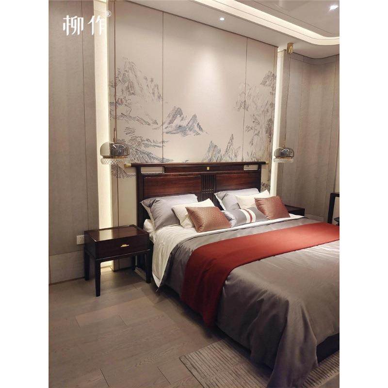 新中式实木床国潮风韵满溢实木框架古典主卧皮艺软包双人婚床