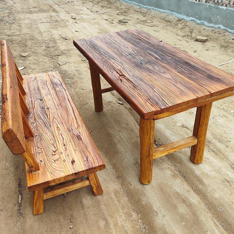 老榆木椅老m榆木长条靠背椅怀餐旧主人椅原木椅实木茶子桌椅风化