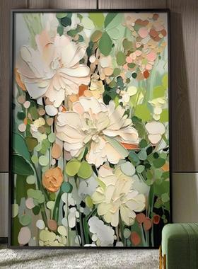 绿色花卉沙发背景手绘油画大芬村抽象挂画客厅法式餐厅玄关装饰画